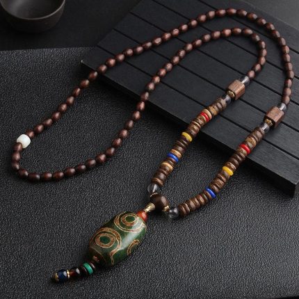ppxstar chakra necklace wood beads front view protection amulet