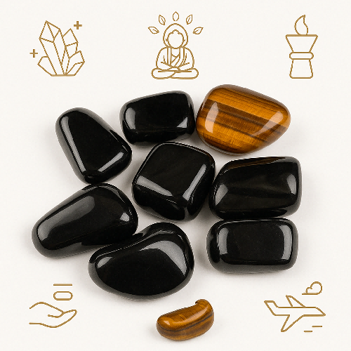 Ppxstar black obsidian bracelet tiger eye beads gift box ready to gift side