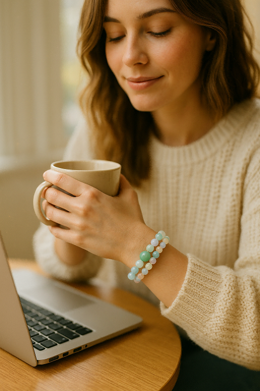 Custom spiritual bracelet worn daily   angel number bracelet on wrist
