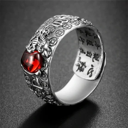 ppxstar antique garnet ring pixiu wealth front
