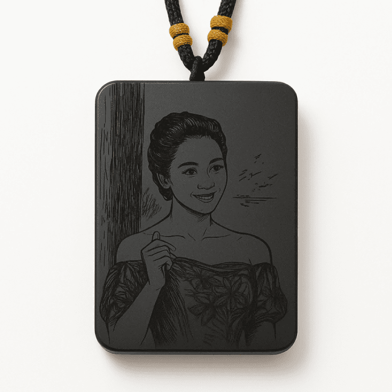 Detail angle of custom pendants amulet necklace corner cut and star protection symbol engraving | people ​planet  x star