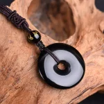 Ppxstar good luck necklace hand polished black obsidian talisman front | people ​planet  x star