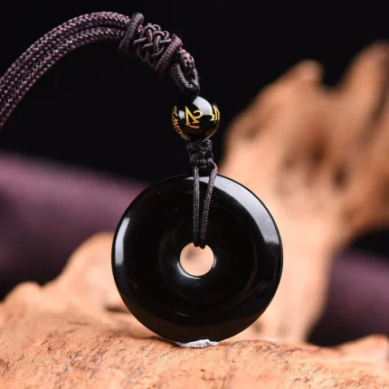 ppxstar good luck necklace obsidian donut pendant closeup