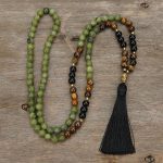Ppxstar green jasper stone mala necklace front view | people ​planet  x star