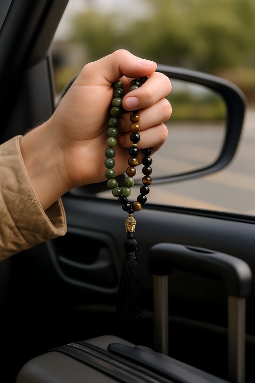 Ppxstar green jasper stone mala necklace handcrafted knot detail