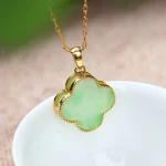 Ppxstar jade necklaces four leaf clover pendant front view | people ​planet  x star