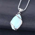 Ppxstar moonstone gem necklace silver wrap front view | people ​planet  x star