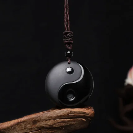 ppxstar spiritual necklaces black obsidian yin yang pendant front