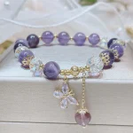 Ppxstar stone bracelet amethyst butterfly charm front view | people ​planet  x star