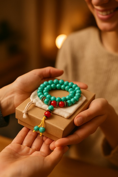 Ppxstar turquoise bracelet overhead layout with red agate focal bead