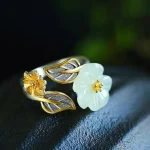 Ppxstar white jadeite flower leaf ring front | people ​planet  x star