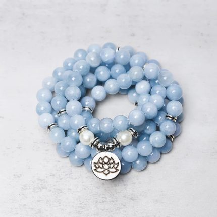 ppxstar bracelets spiritual aquamarine mala wrap stacked on wrist side angle