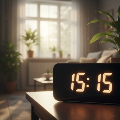 1515 angel number meaning on a digital clock representing spiritual awakening and love on