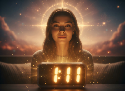 A woman looking at a clock showing 111 illustrating the profound 111 angel number meaning of manifestation and new beginnings | people ​planet  x star