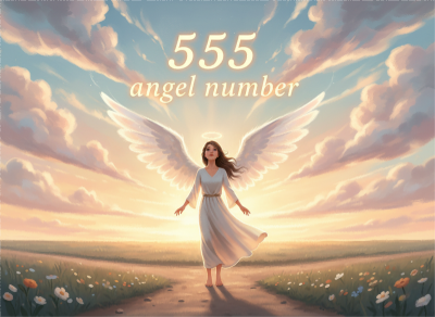 A young woman looking up at a magical sky where the glowing 555 angel number appears symbolizing profound life changes and divine guidance | people ​planet  x star