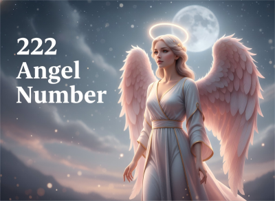 Angel with luminous wings and 222 angel number headline serene premium banner ppxstar | people ​planet  x star