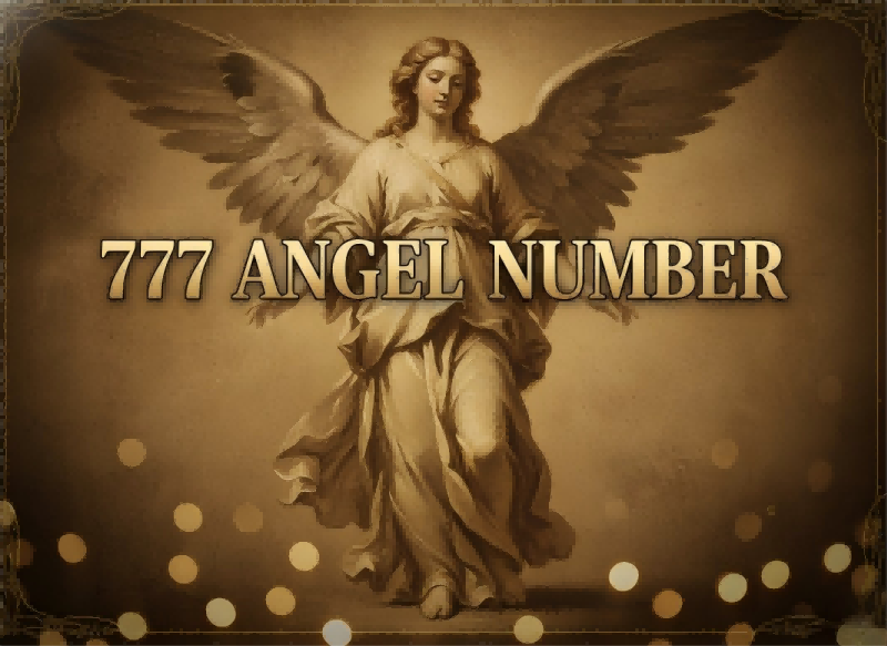 Guardian angel with softly glowing 777 angel number over a midnight blue celestial sky | people ​planet  x star