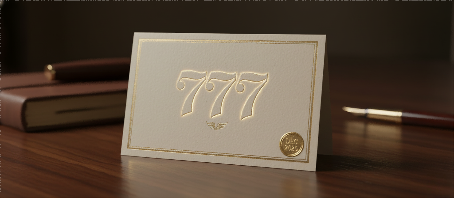 Ppxstar angel number 777 card dec 2025 embossed hero | people ​planet  x star