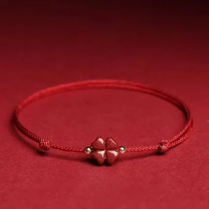 ppxstar red rope bracelet cinnabar four leaf clover front