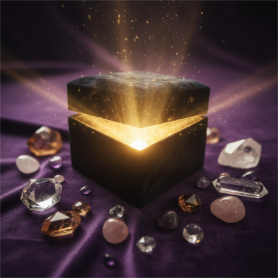 Spiritual mystery jewelry gift box glowing with energy